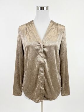 NEW SINCERELY OURS thea embellished satin long sleeve blouse in mink